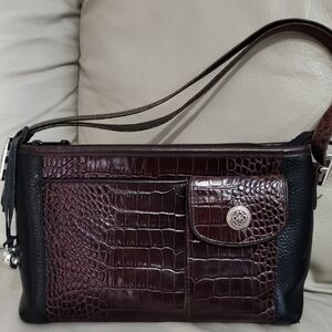 Brighton Women's Crocodile Embossed Leather Shoulder Bag Preowned